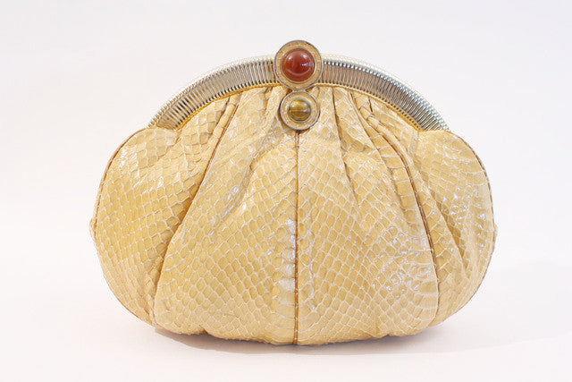 Judith Leiber SNAKESKIN BONE FRAMED SHOULDER Bag Purse CLUTCH CHESTNUT  NUTMEG | eBay